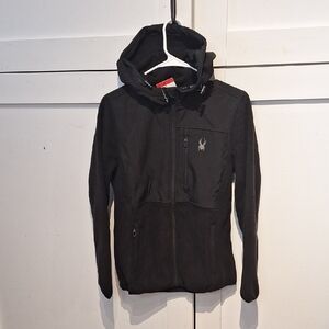 Spyder Womens Black Hooded Soft Shell Fleece Jacket